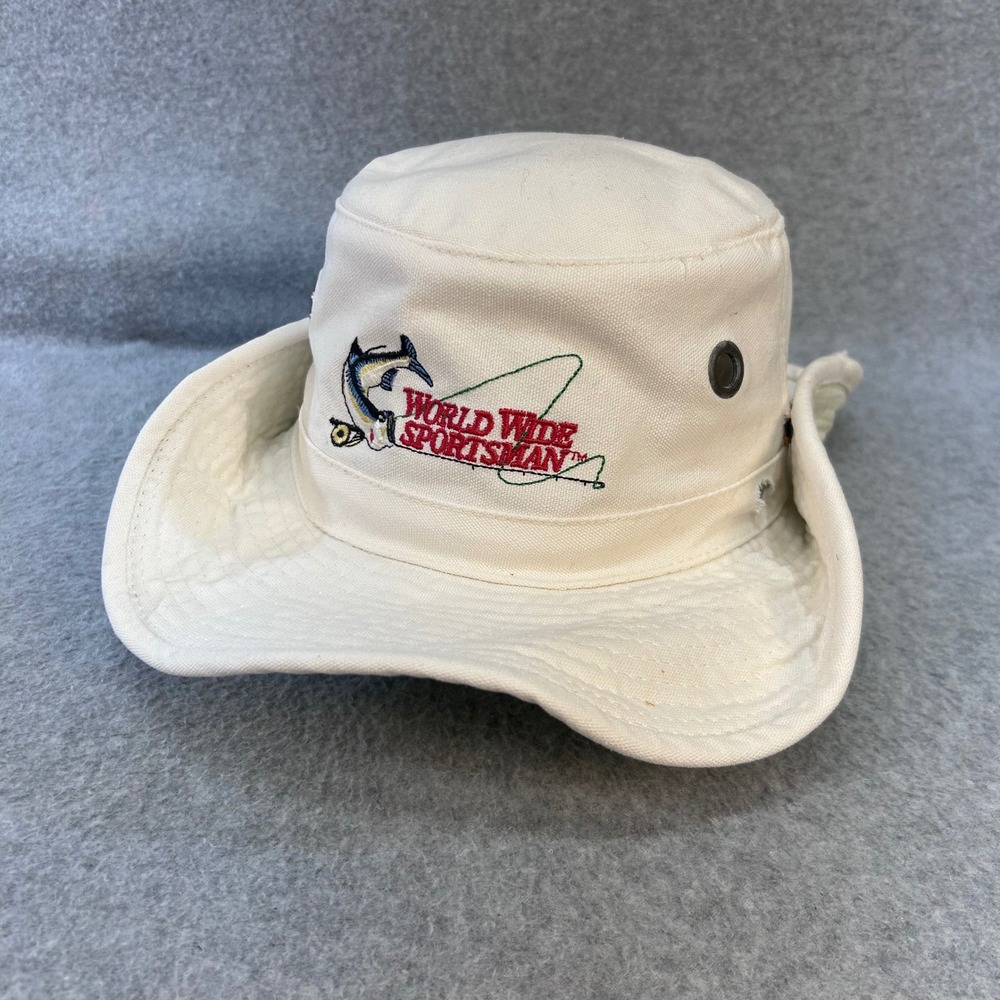 World Wide Sportsman Mens White World Wide Sportsman Fishing Sun Hat Dicks Patch